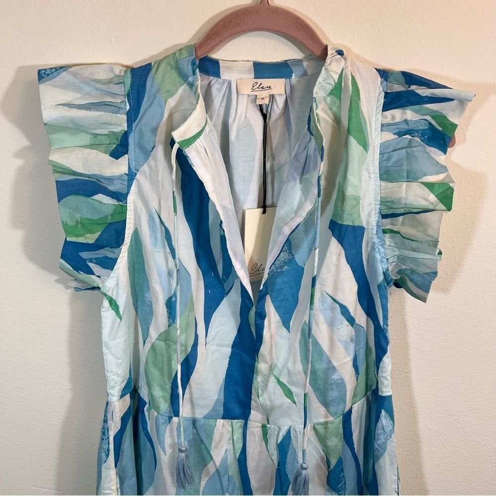 Elan Women’s Blue Green Ruffle Midi Dress Small NWT - Picture 3 of 13
